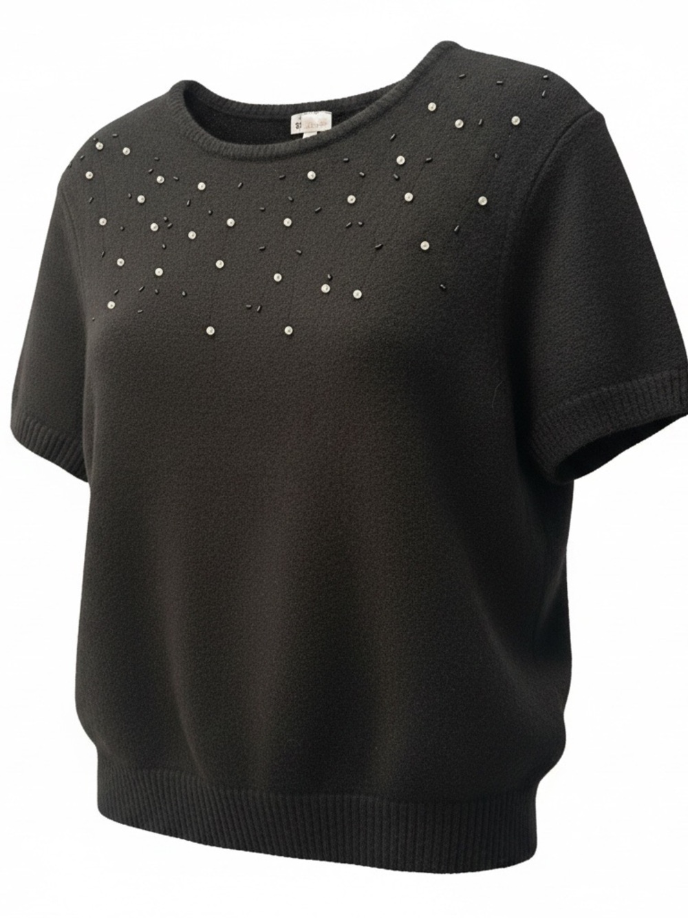 H&M Black Short-Sleeve Crewneck Sweater with Rhinestone Accents